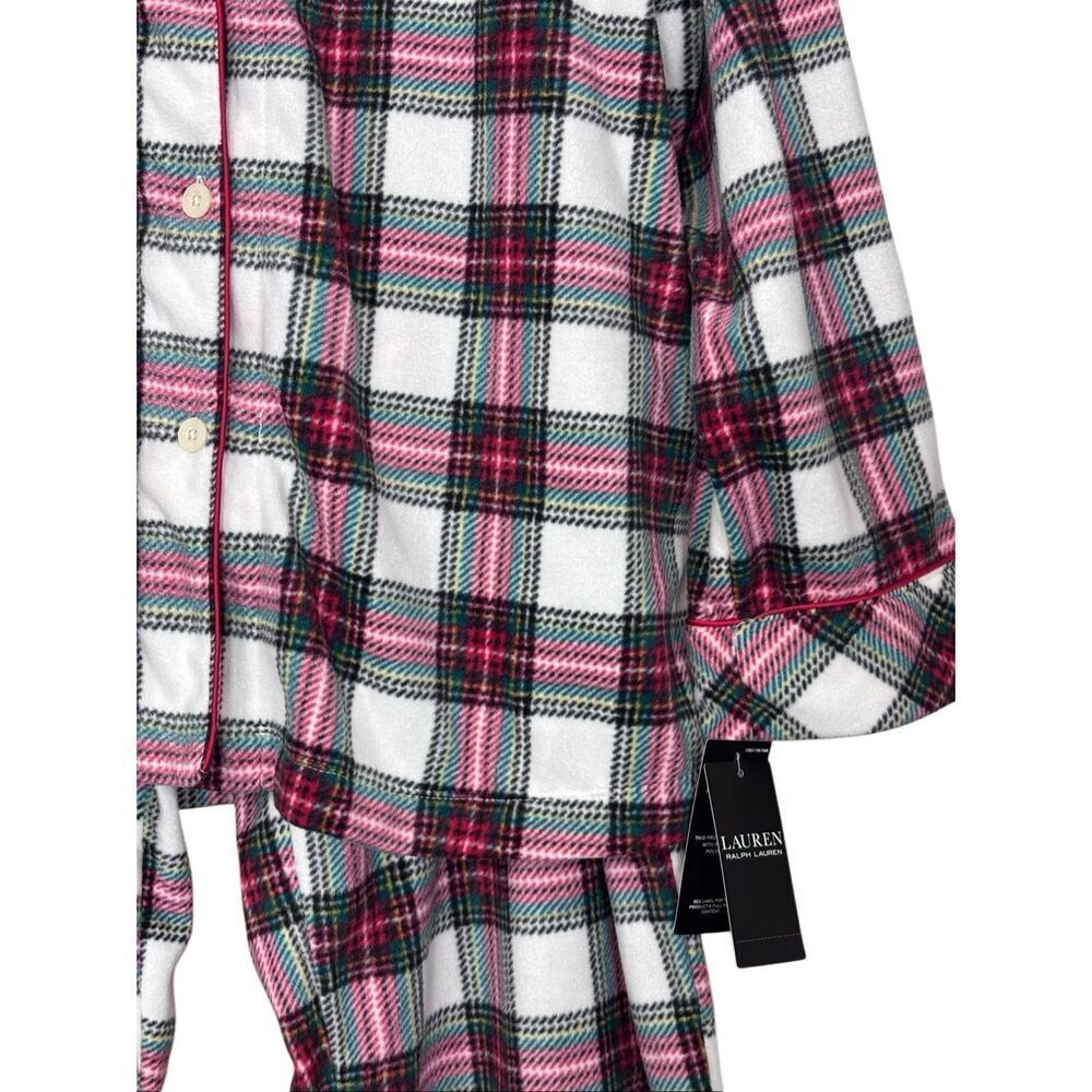 Lauren Ralph Lauren Cream Red Plaid Soft Fleece Pajama 2 PC Set XL Women’s new - Picture 8 of 10